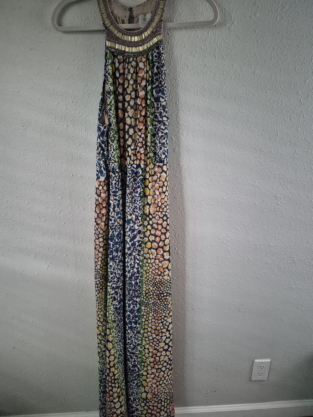 Anthropologie Beaded-Neck Multicolor Maxi Dress